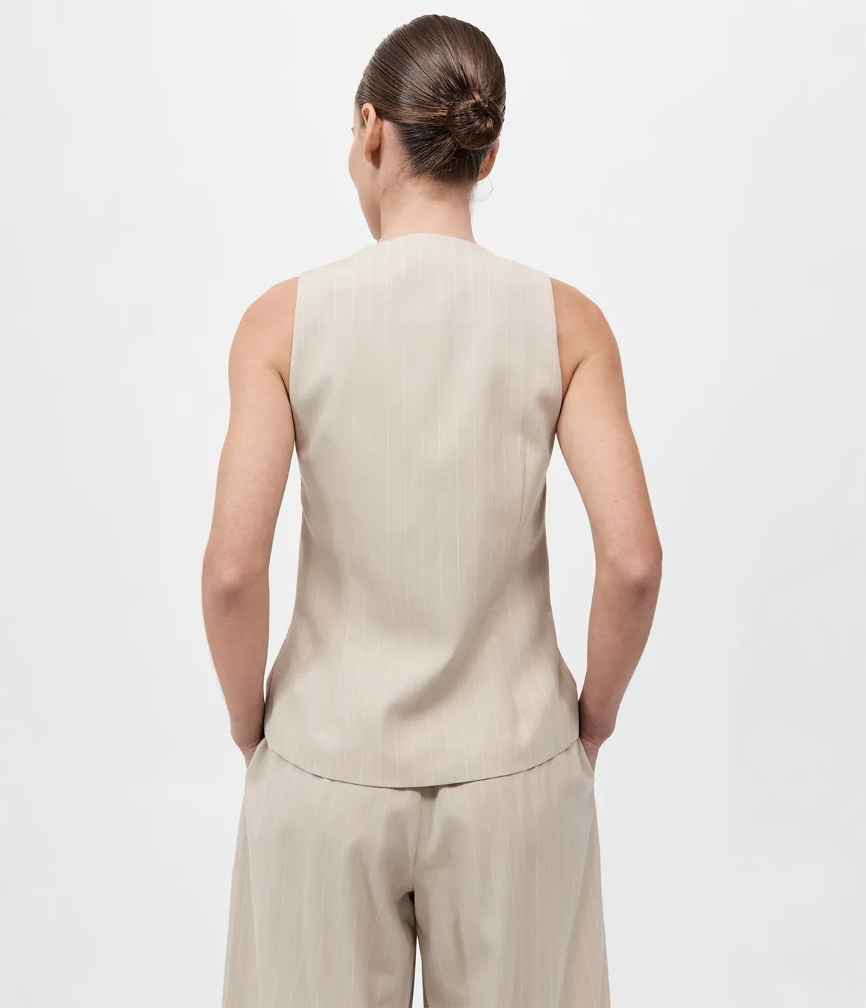 Pinstripe Wool Drawsting Pants in Latte