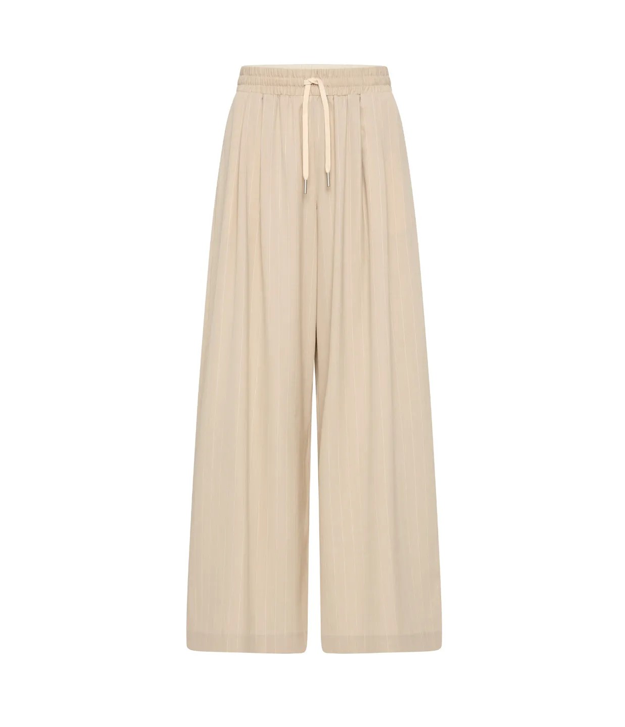 Pinstripe Wool Drawsting Pants in Latte