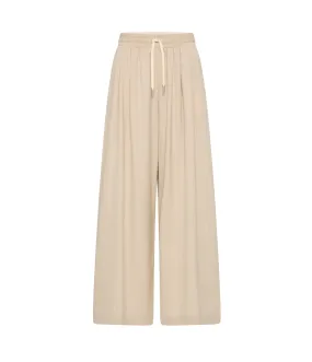 Pinstripe Wool Drawsting Pants in Latte