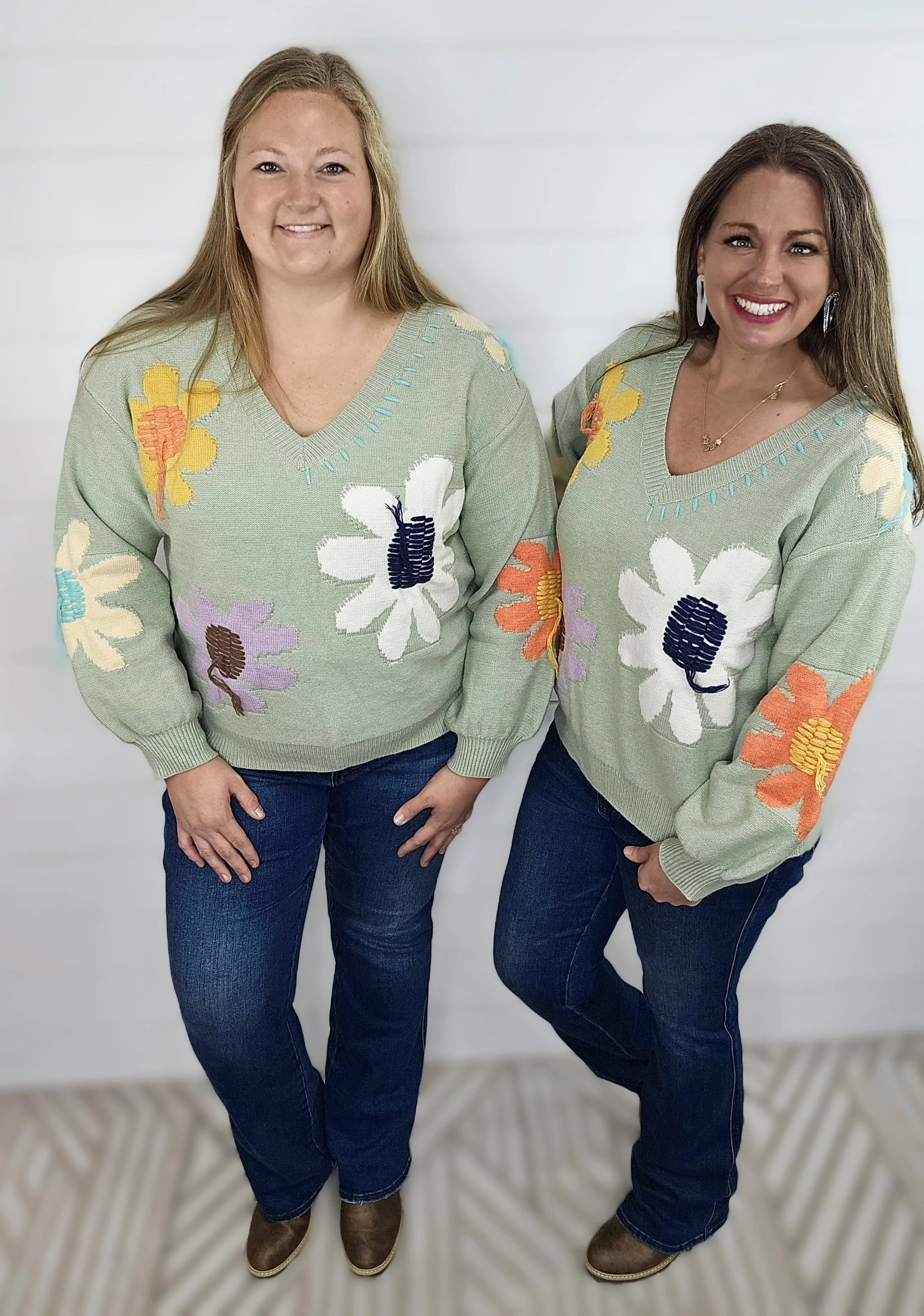 POL SOFT SAGE LARGE FLORAL SWEATER