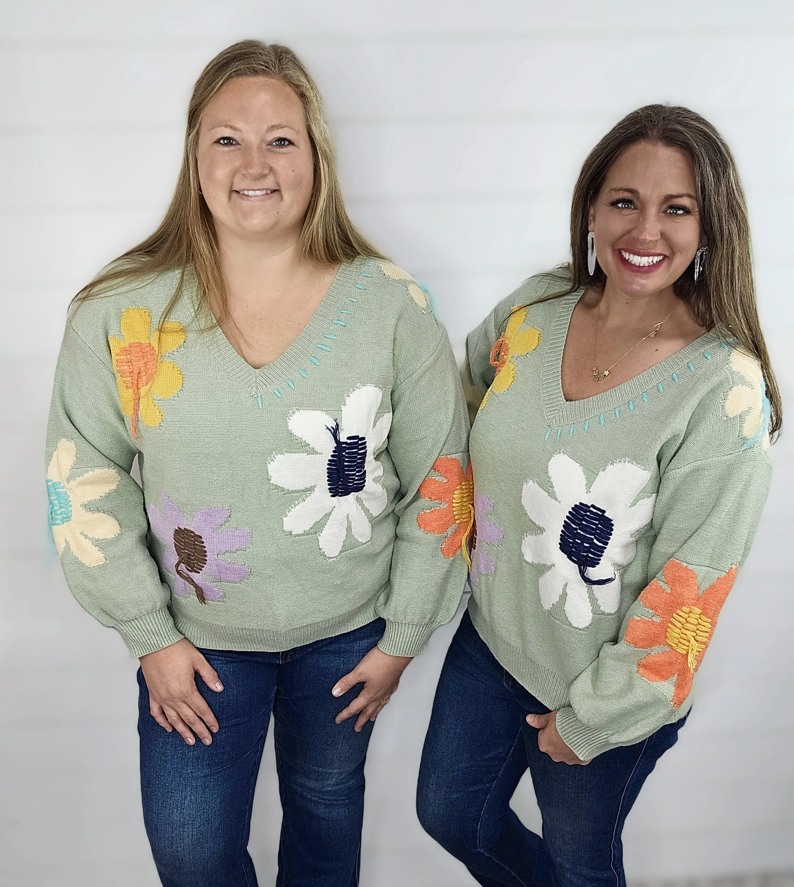 POL SOFT SAGE LARGE FLORAL SWEATER