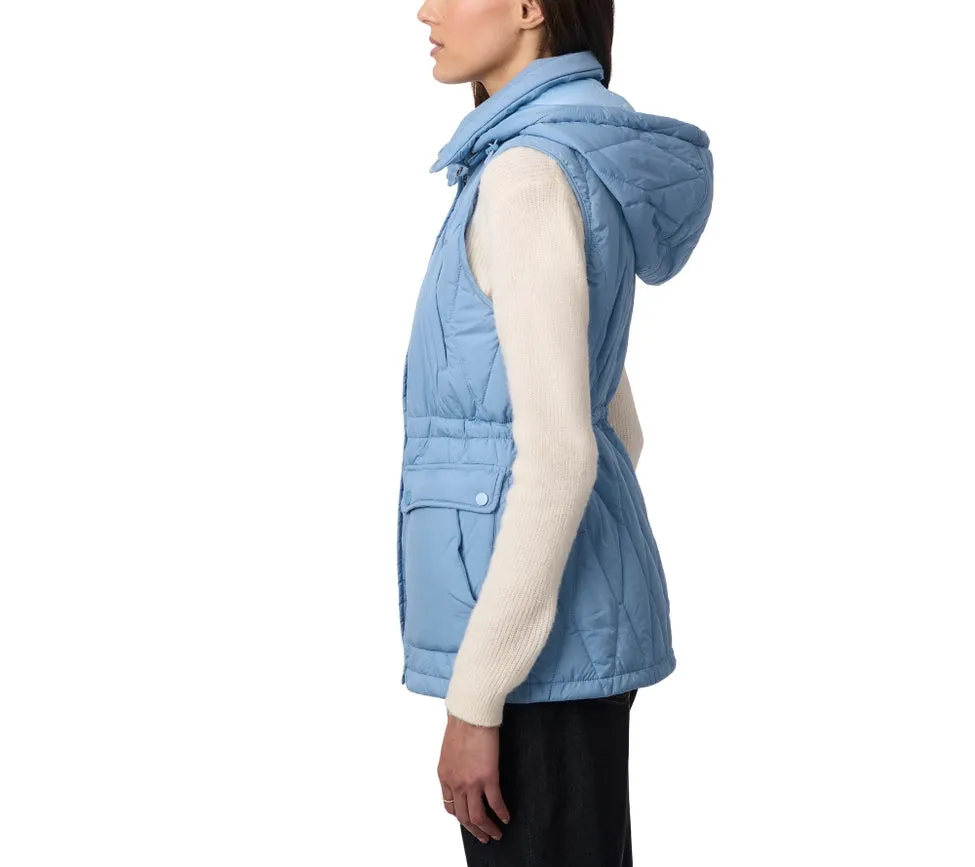 Quilted Puffer Vest with Patch Pockets Aqua Blue