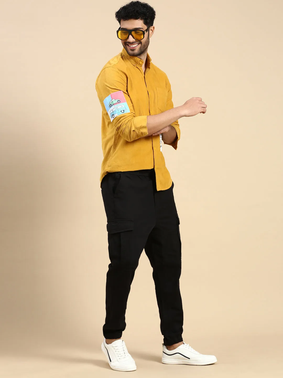 Relaxed Fit Yellow Appliqued Corduroy Shirt