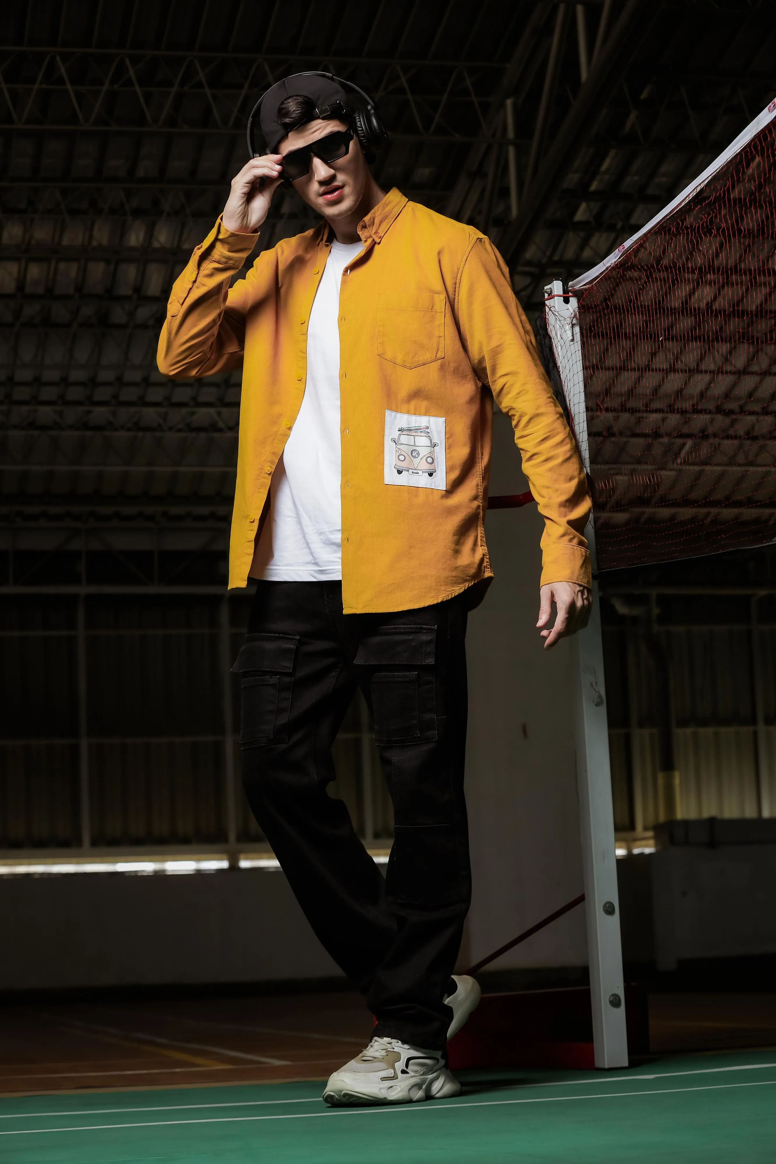 Relaxed Fit Yellow Appliqued Corduroy Shirt
