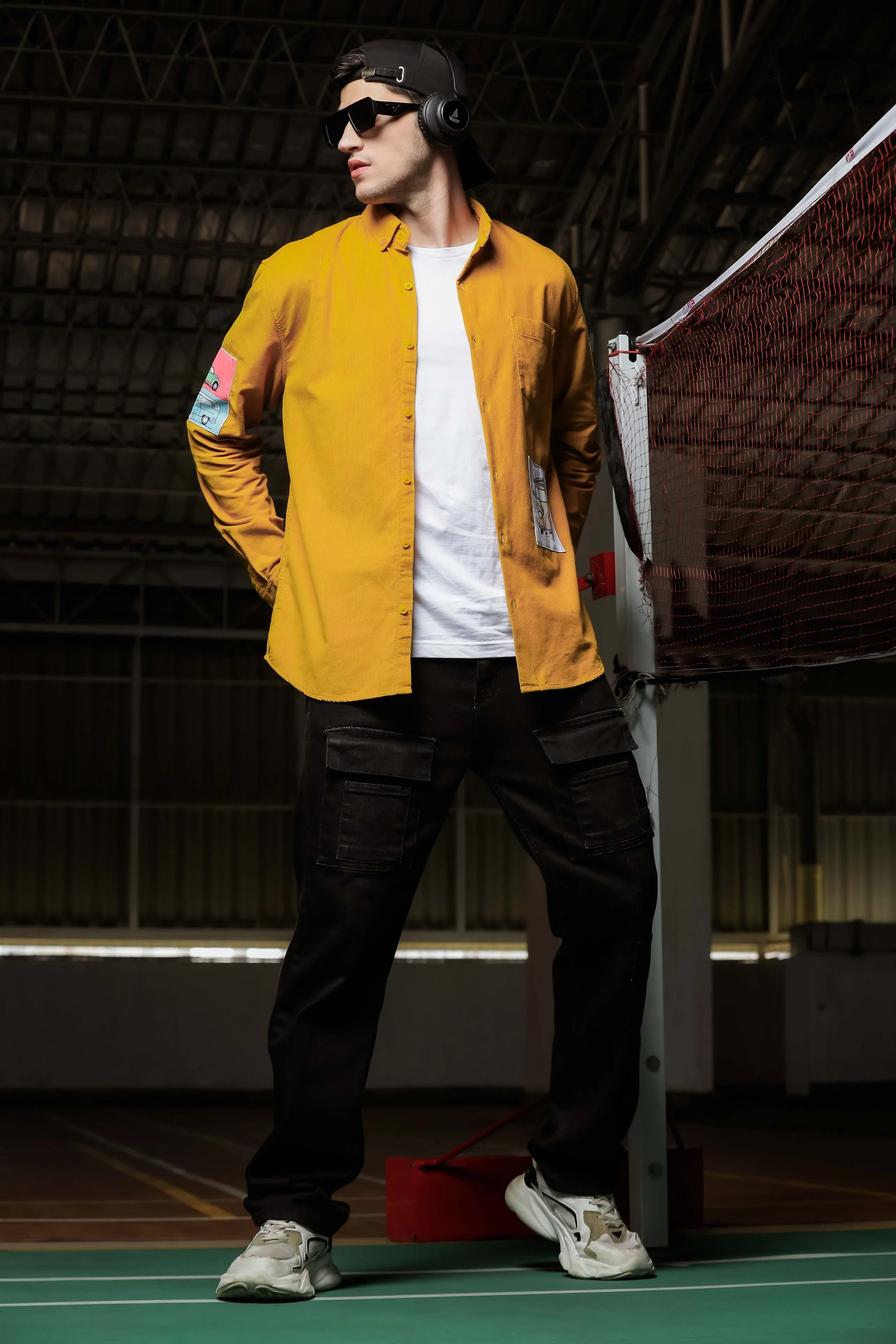 Relaxed Fit Yellow Appliqued Corduroy Shirt