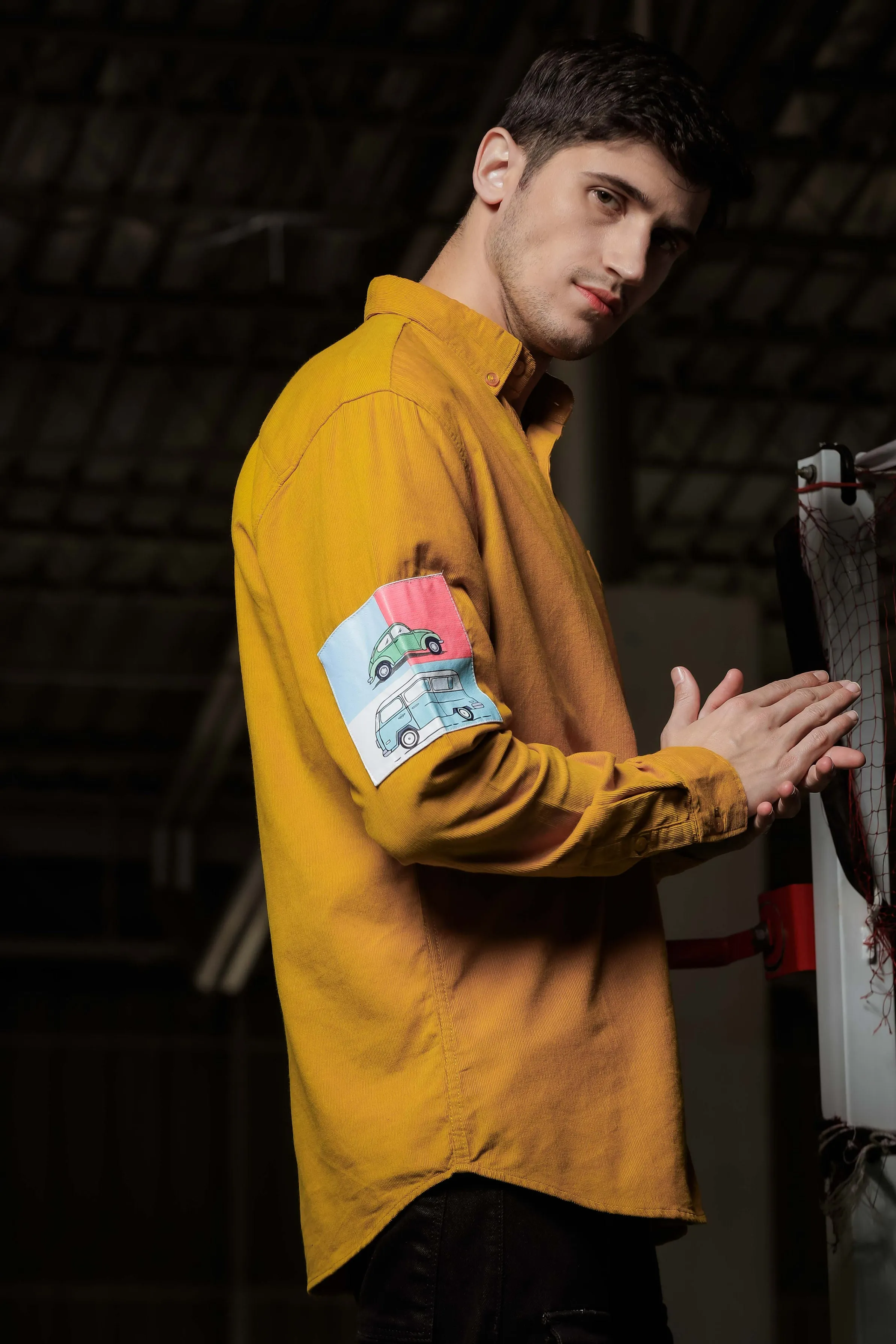 Relaxed Fit Yellow Appliqued Corduroy Shirt