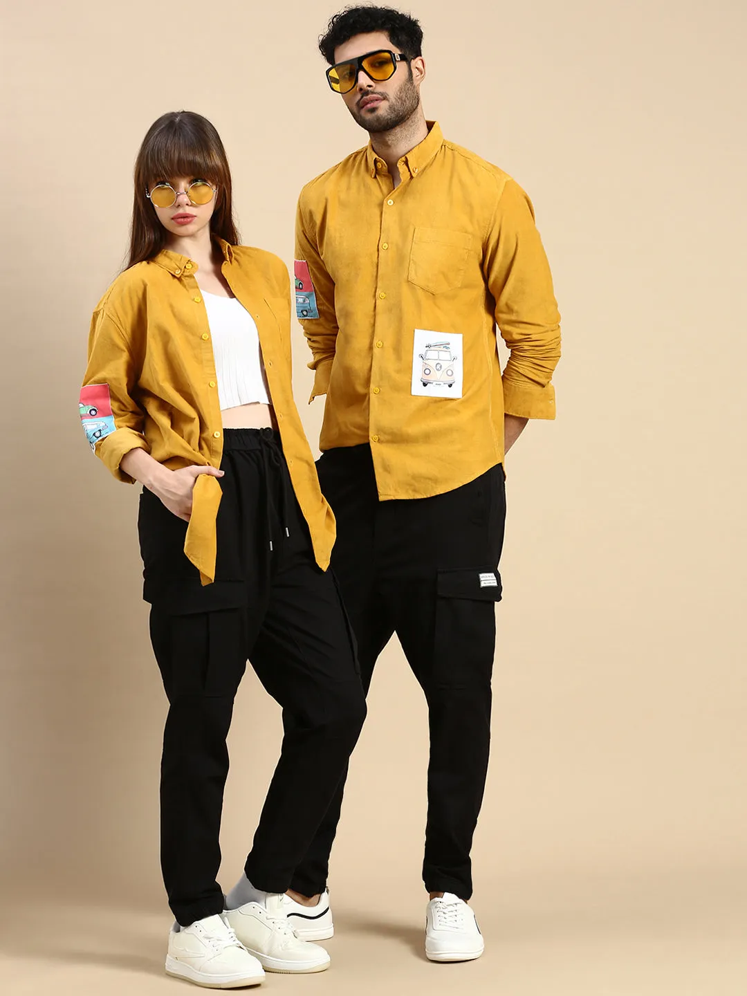 Relaxed Fit Yellow Appliqued Corduroy Shirt