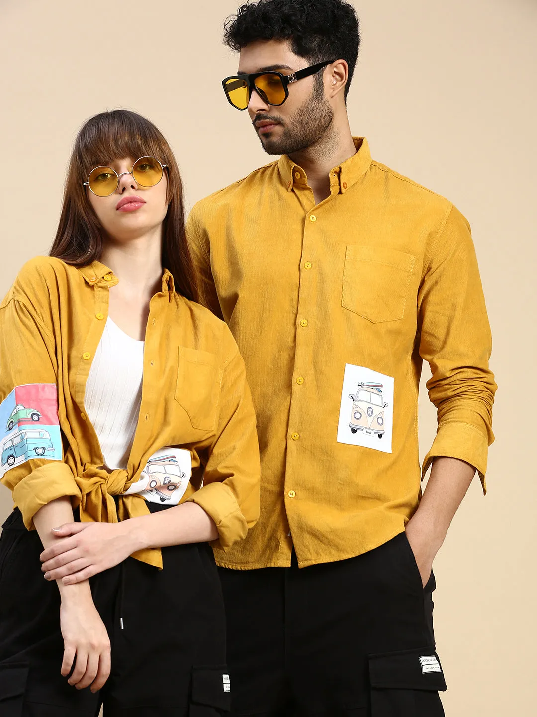 Relaxed Fit Yellow Appliqued Corduroy Shirt