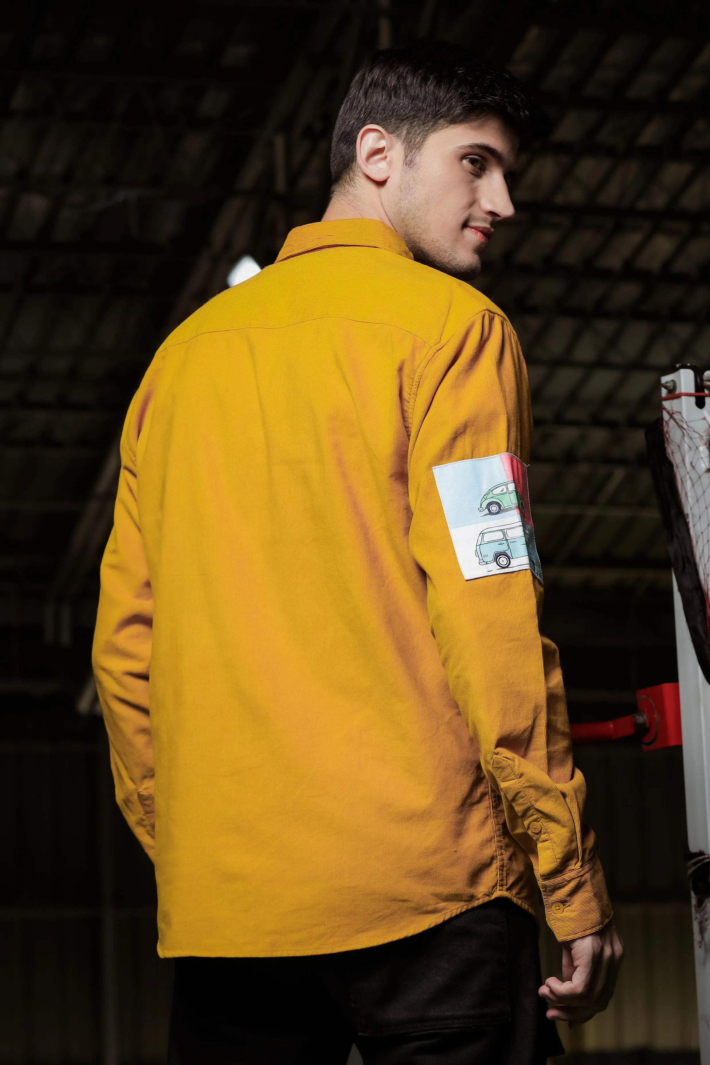 Relaxed Fit Yellow Appliqued Corduroy Shirt