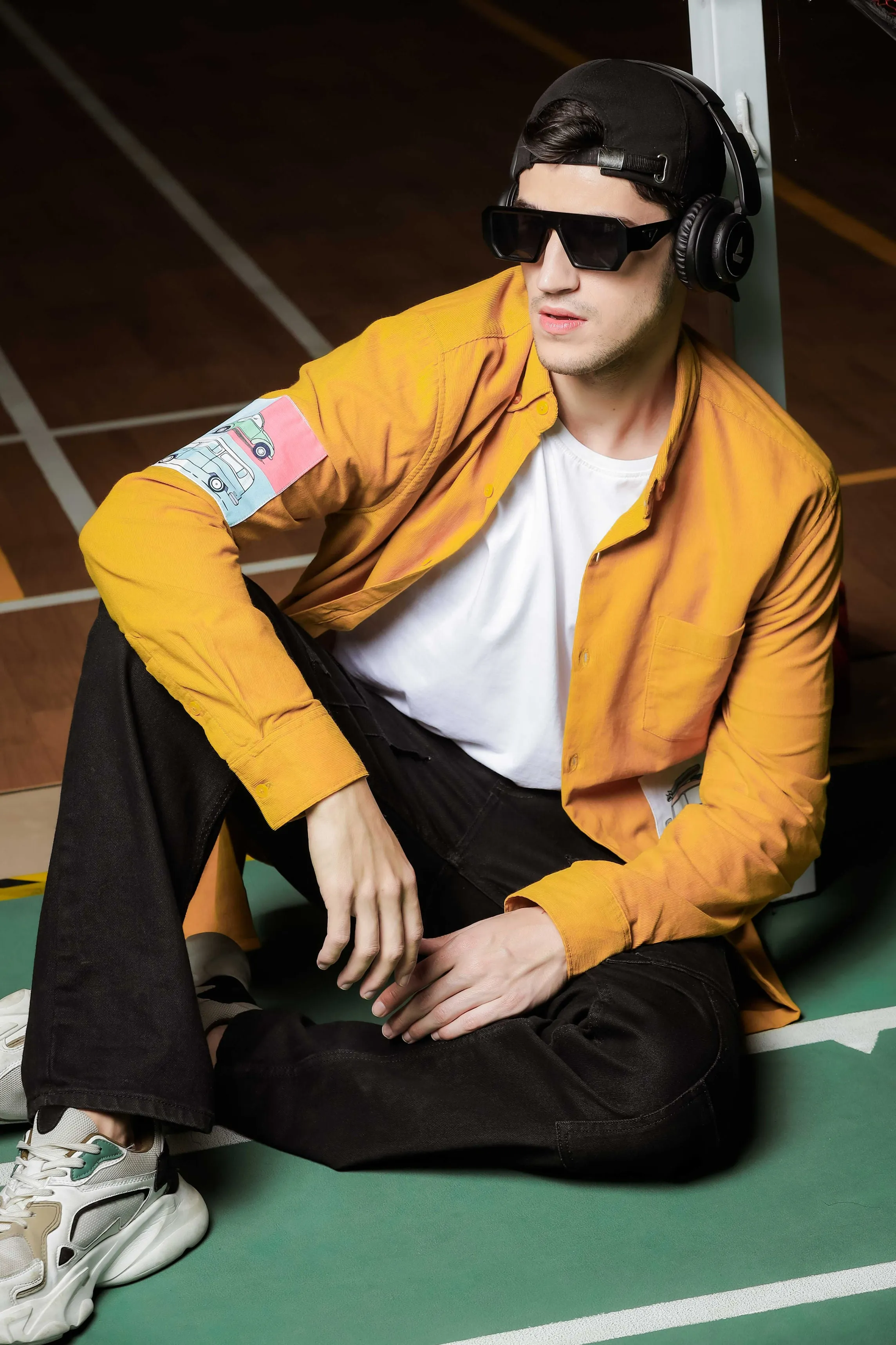 Relaxed Fit Yellow Appliqued Corduroy Shirt