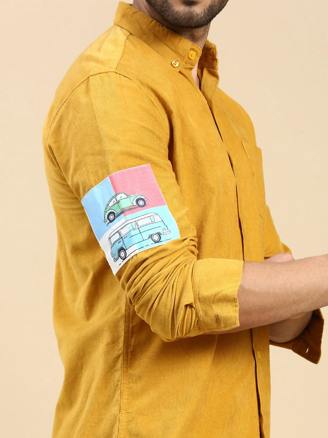 Relaxed Fit Yellow Appliqued Corduroy Shirt