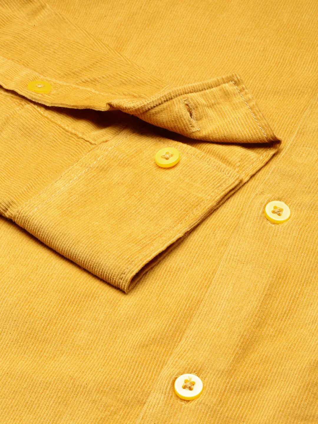 Relaxed Fit Yellow Appliqued Corduroy Shirt