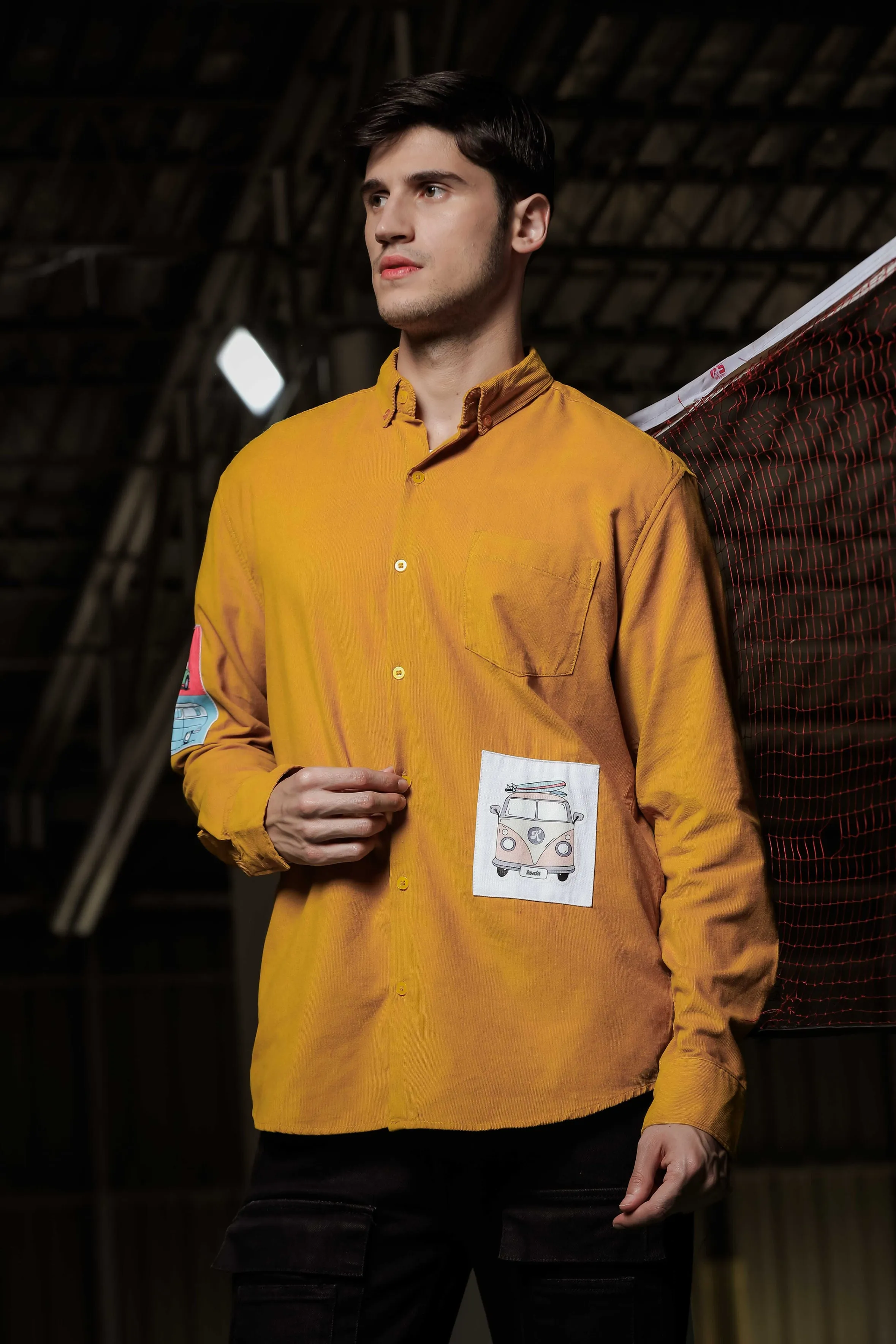 Relaxed Fit Yellow Appliqued Corduroy Shirt