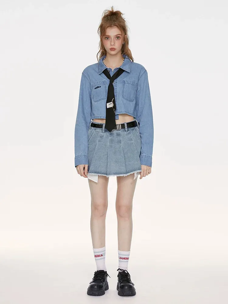Short Top Asymmetrical Blue Denim