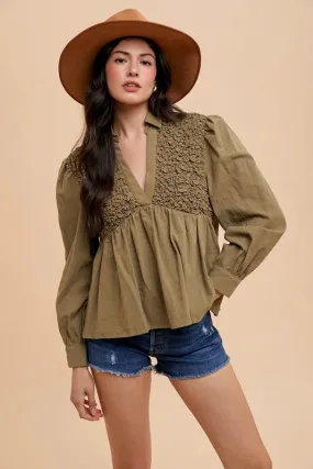 Smocked Front Babydoll Blouse