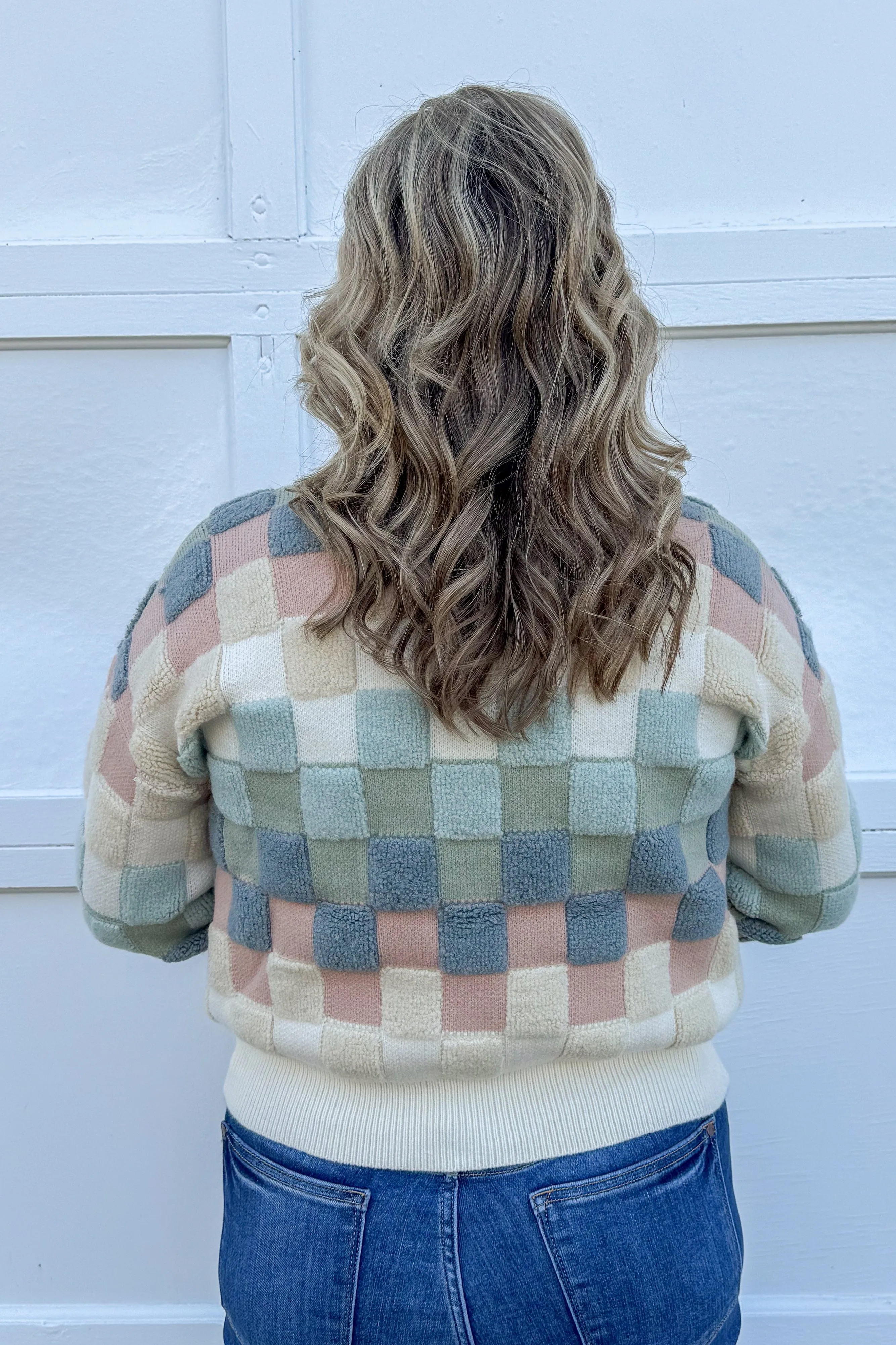 Soft Hued Checkered Button Cardigan