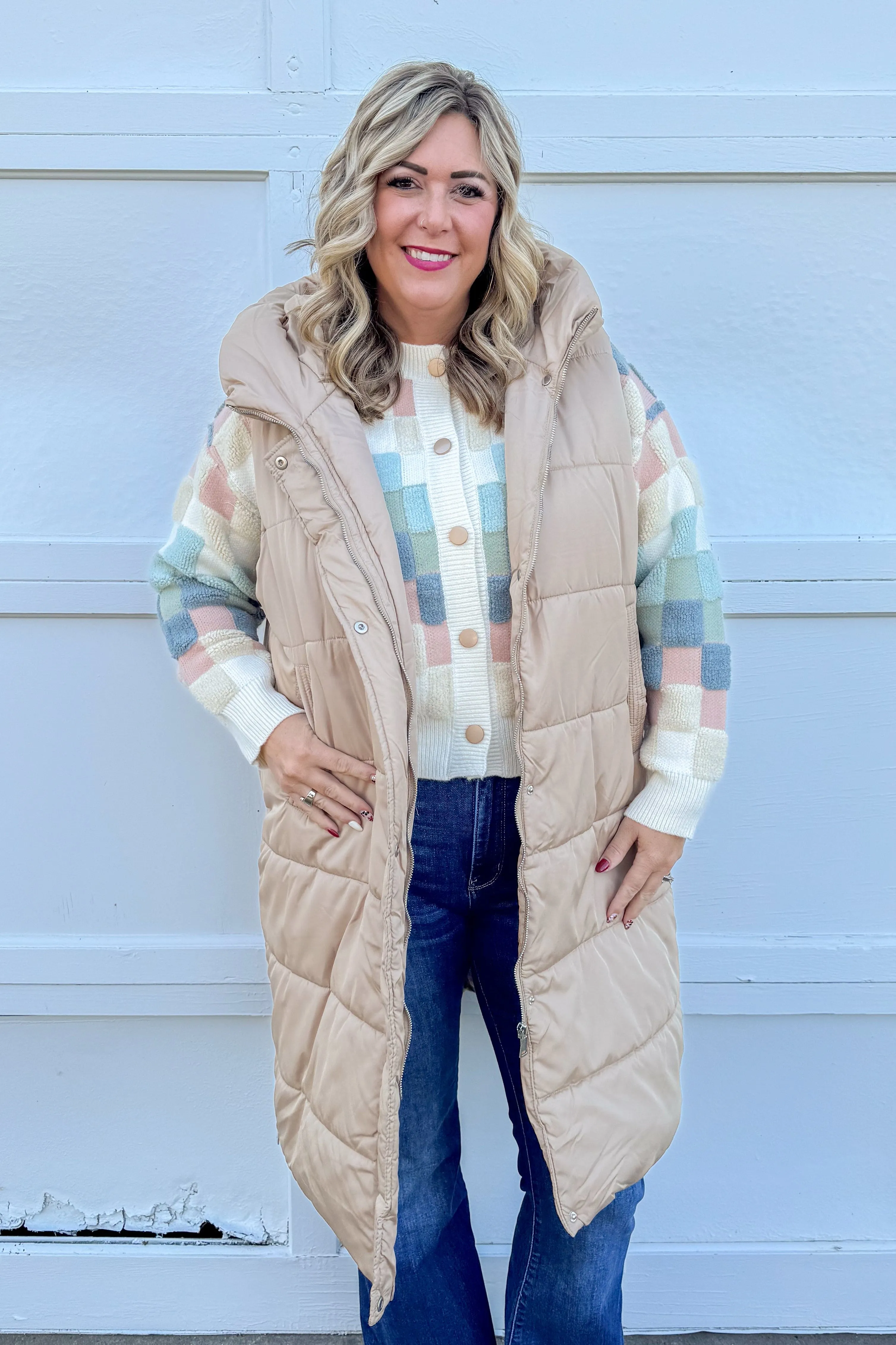 Soft Hued Checkered Button Cardigan