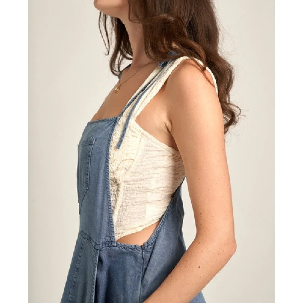 Tencel Tie Shoulder Soft Denim Maxi Dress