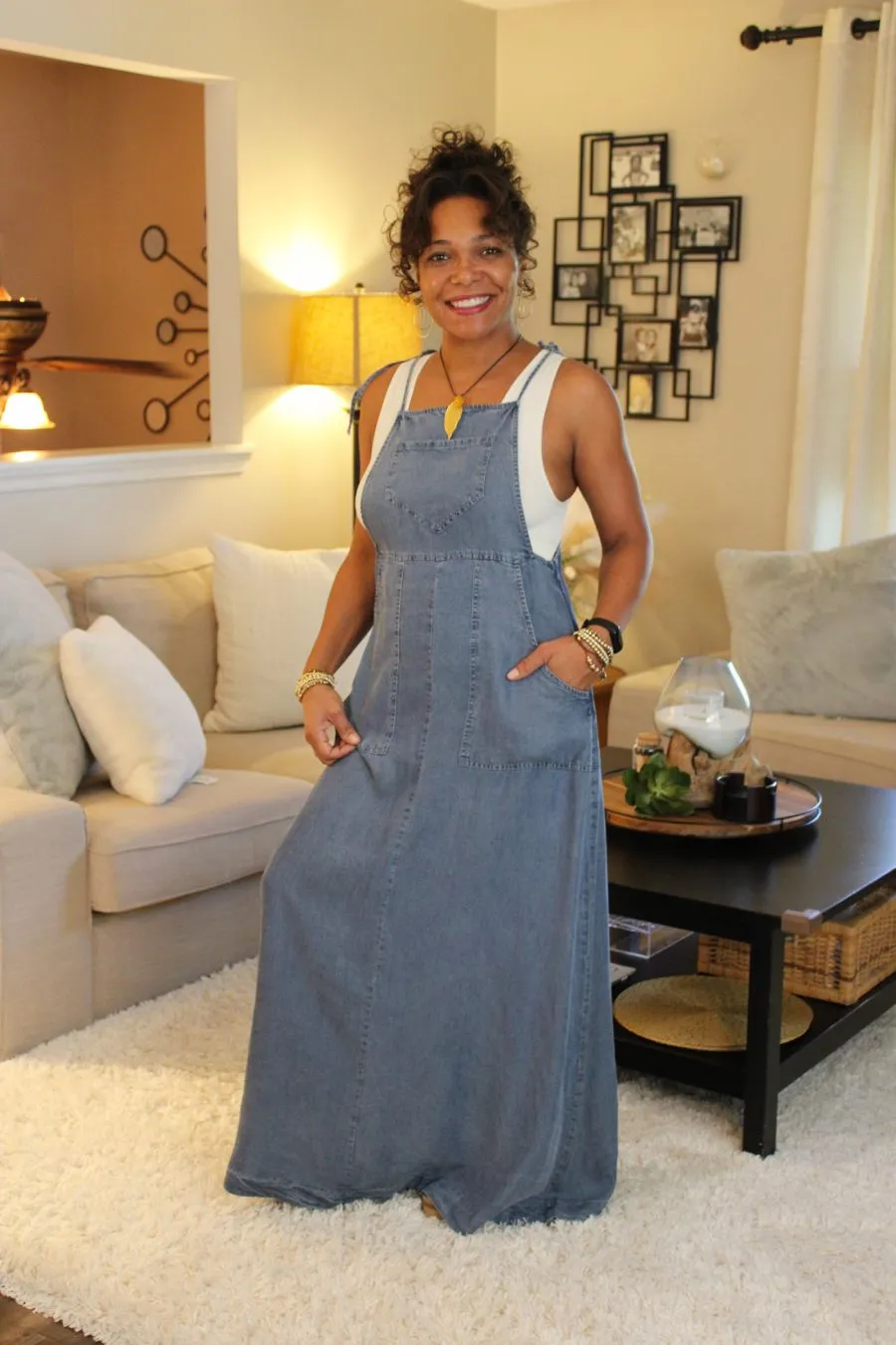 Tencel Tie Shoulder Soft Denim Maxi Dress