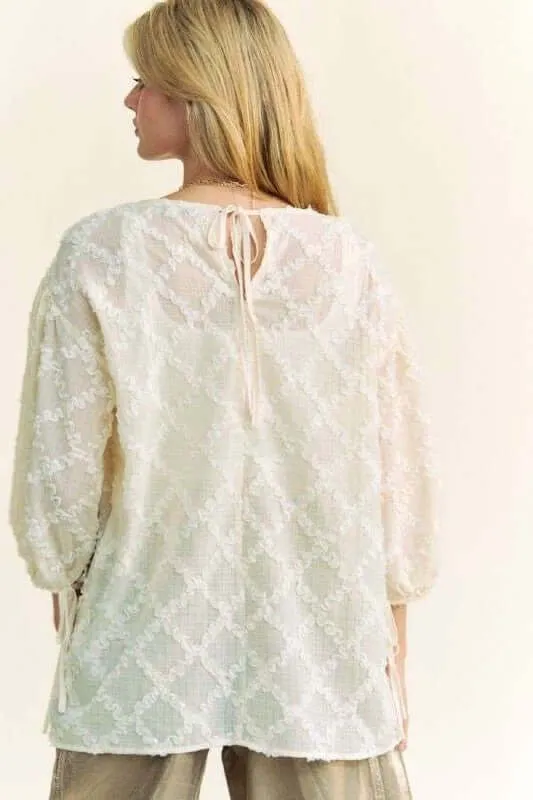 Tied Round Neck Mesh Blouse