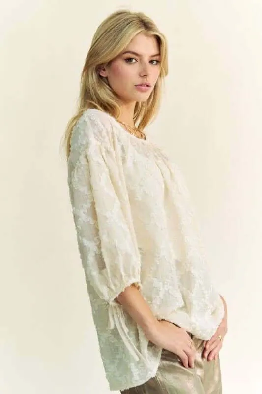 Tied Round Neck Mesh Blouse