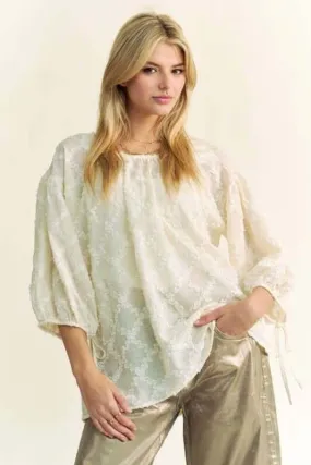Tied Round Neck Mesh Blouse