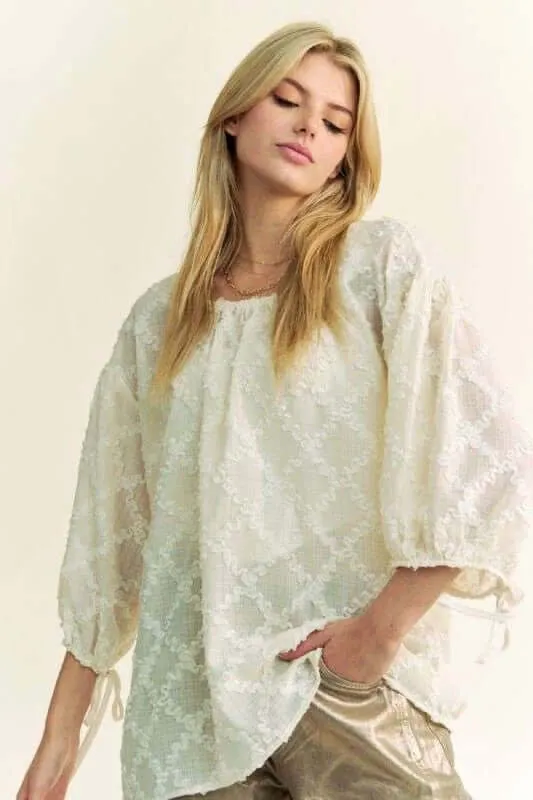 Tied Round Neck Mesh Blouse
