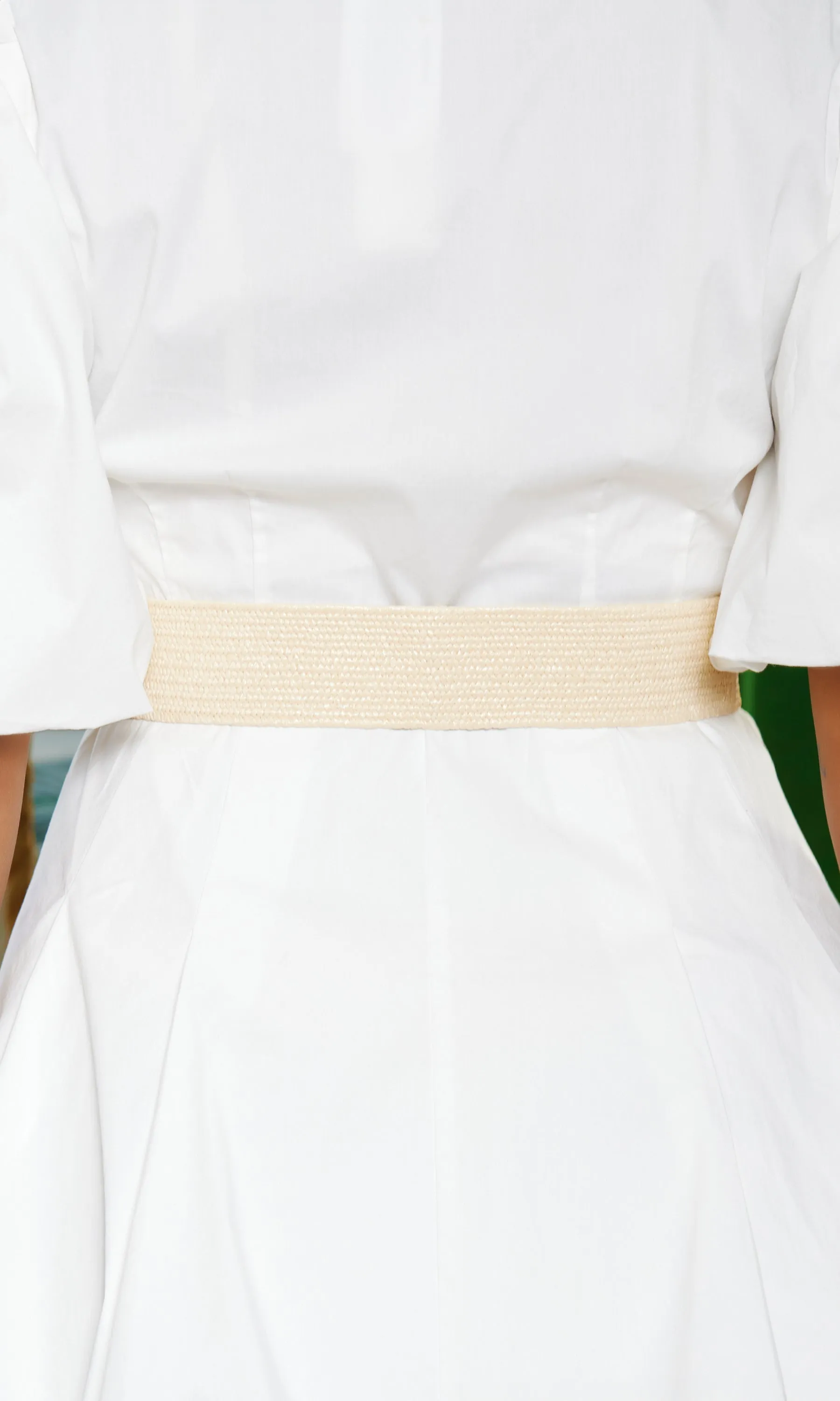 Two Round Buckle Elastic Waistband Belt -Cream