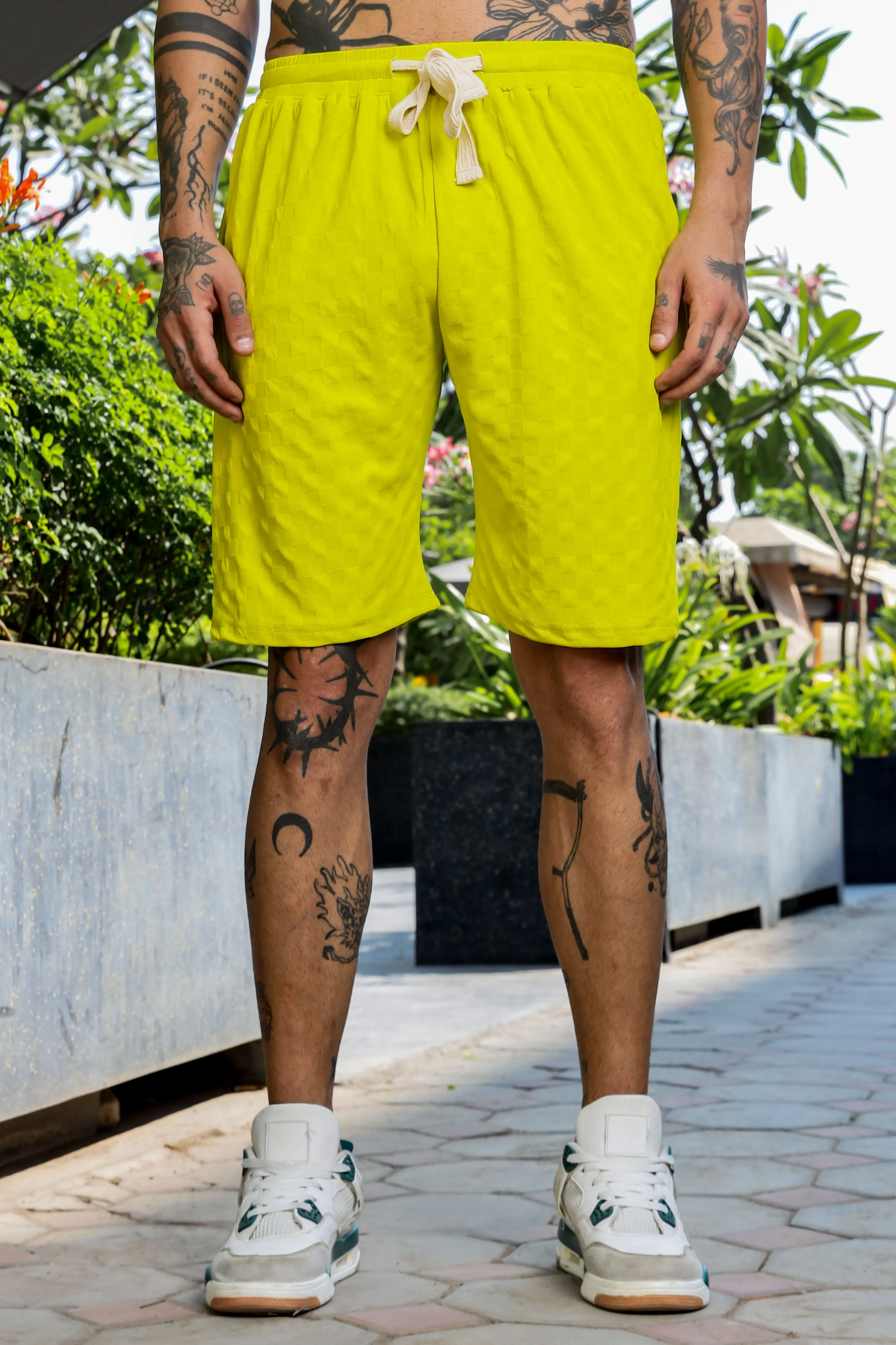 Unisex Lime Green Casual Wear Knitted All-Day Comfort Shorts