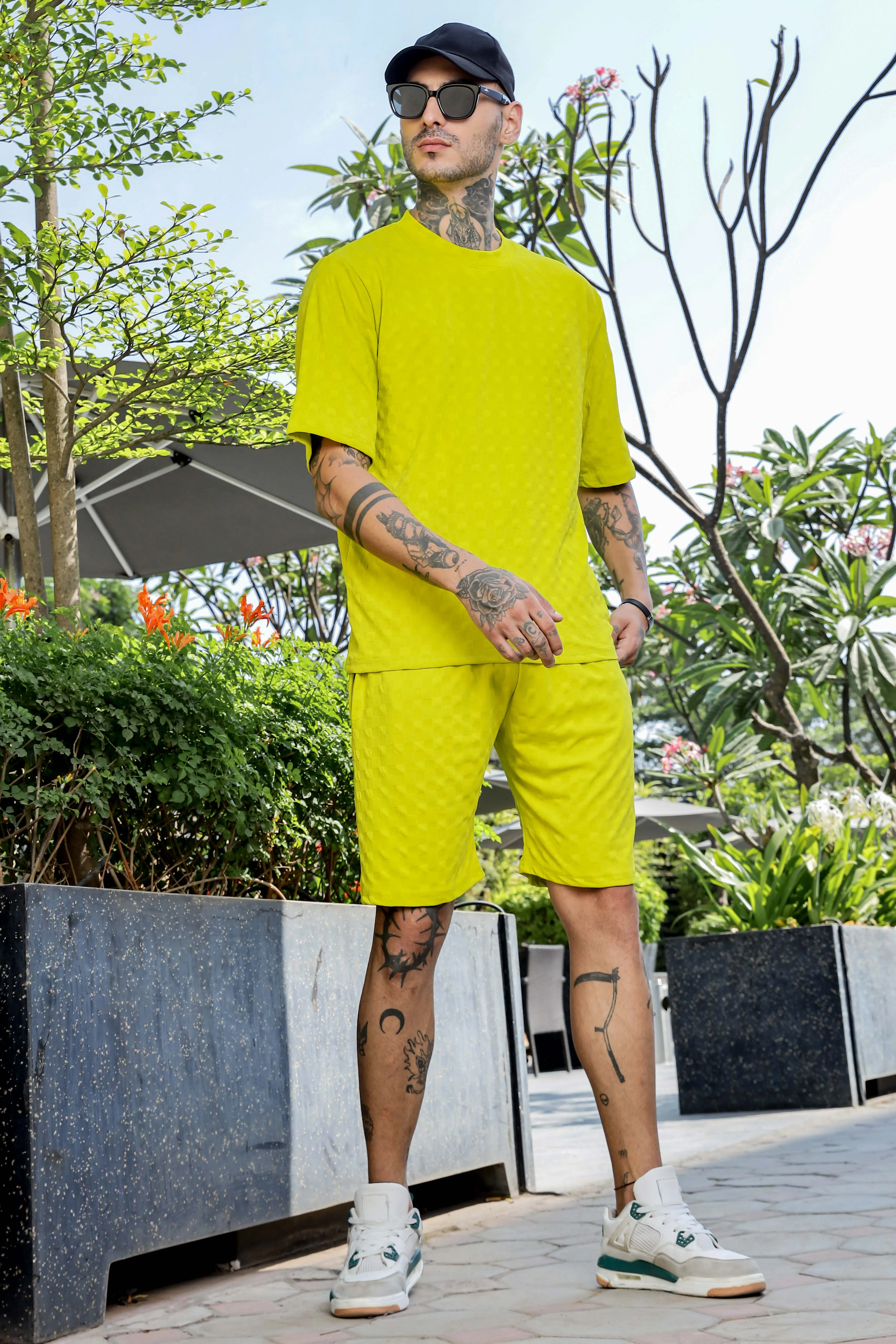 Unisex Lime Green Casual Wear Knitted All-Day Comfort Shorts