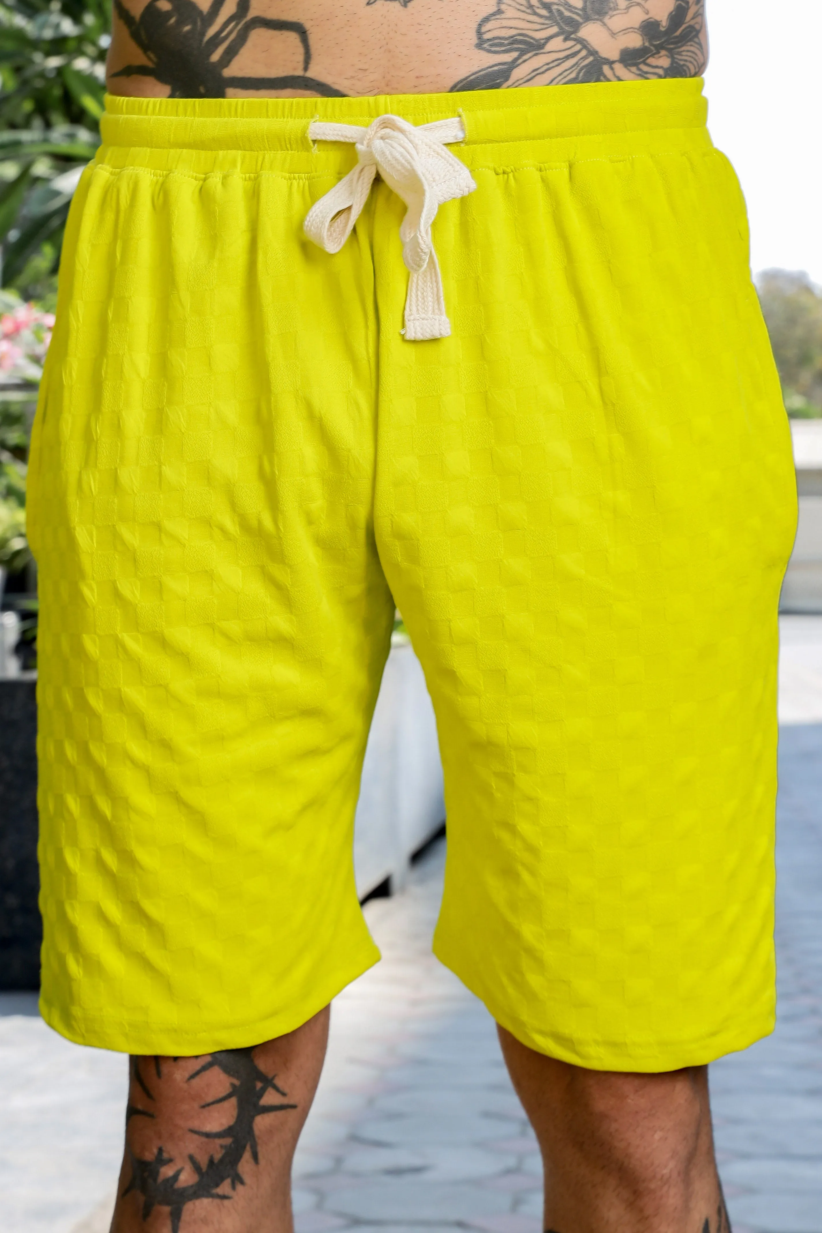 Unisex Lime Green Casual Wear Knitted All-Day Comfort Shorts