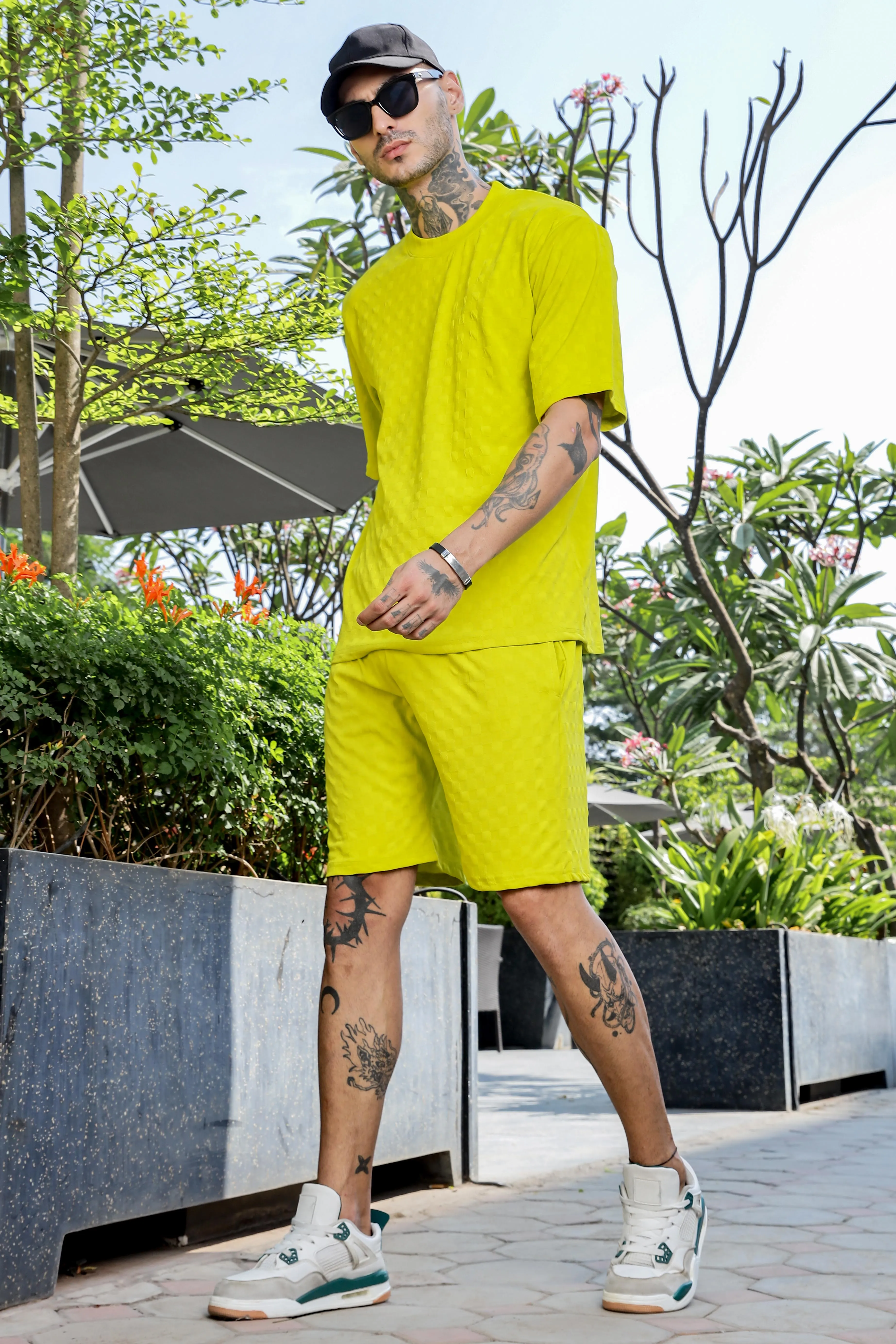 Unisex Lime Green Casual Wear Knitted All-Day Comfort Shorts