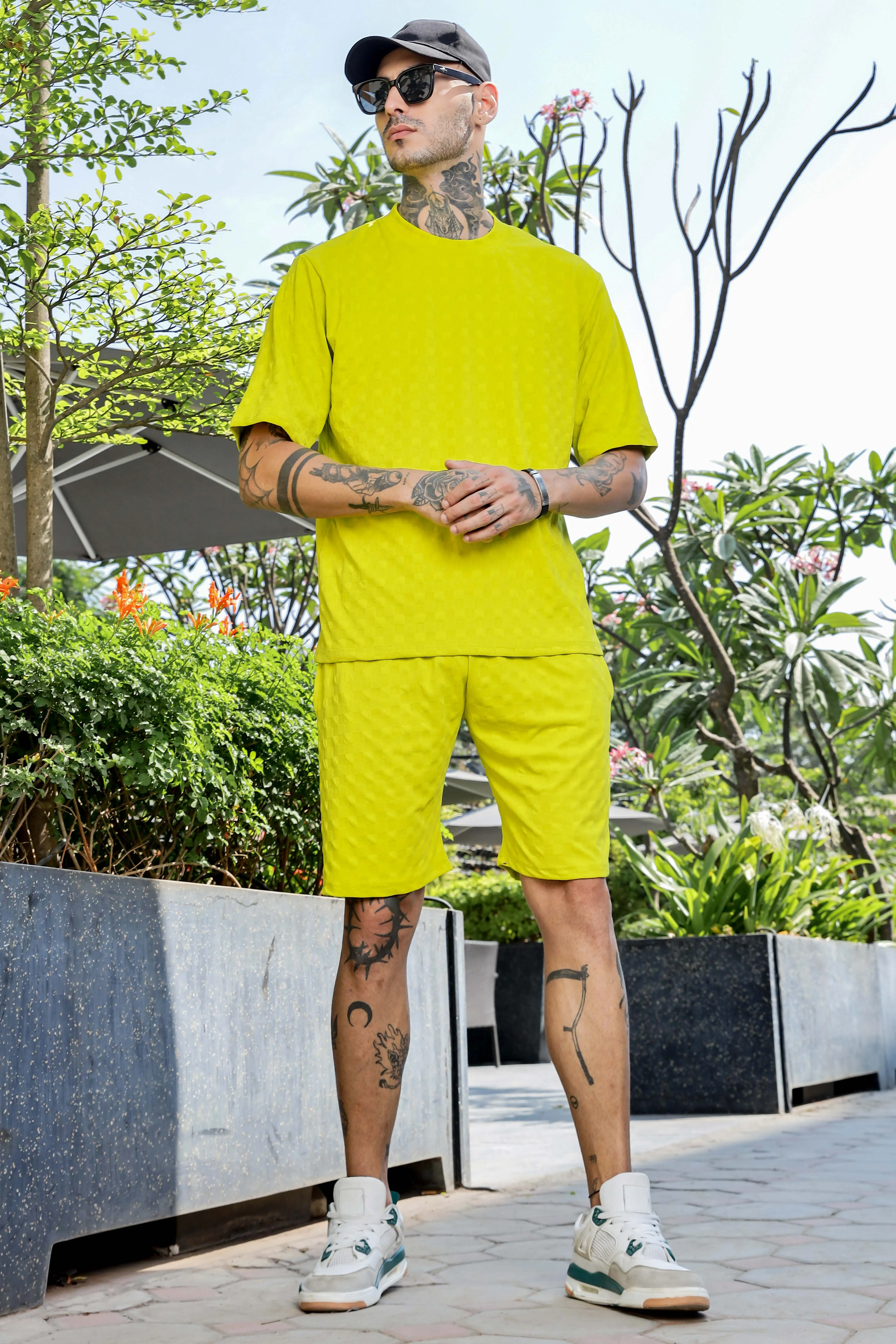 Unisex Lime Green Casual Wear Knitted All-Day Comfort Shorts