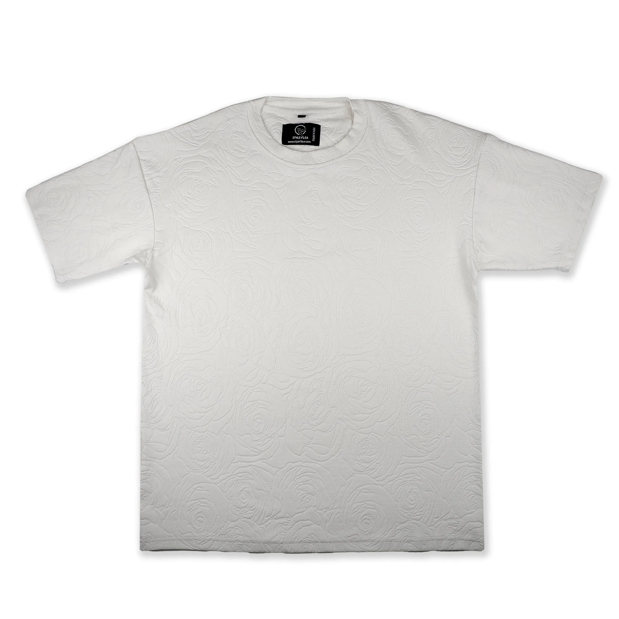 White Rose Embossed Drop Shoulder T-Shirt