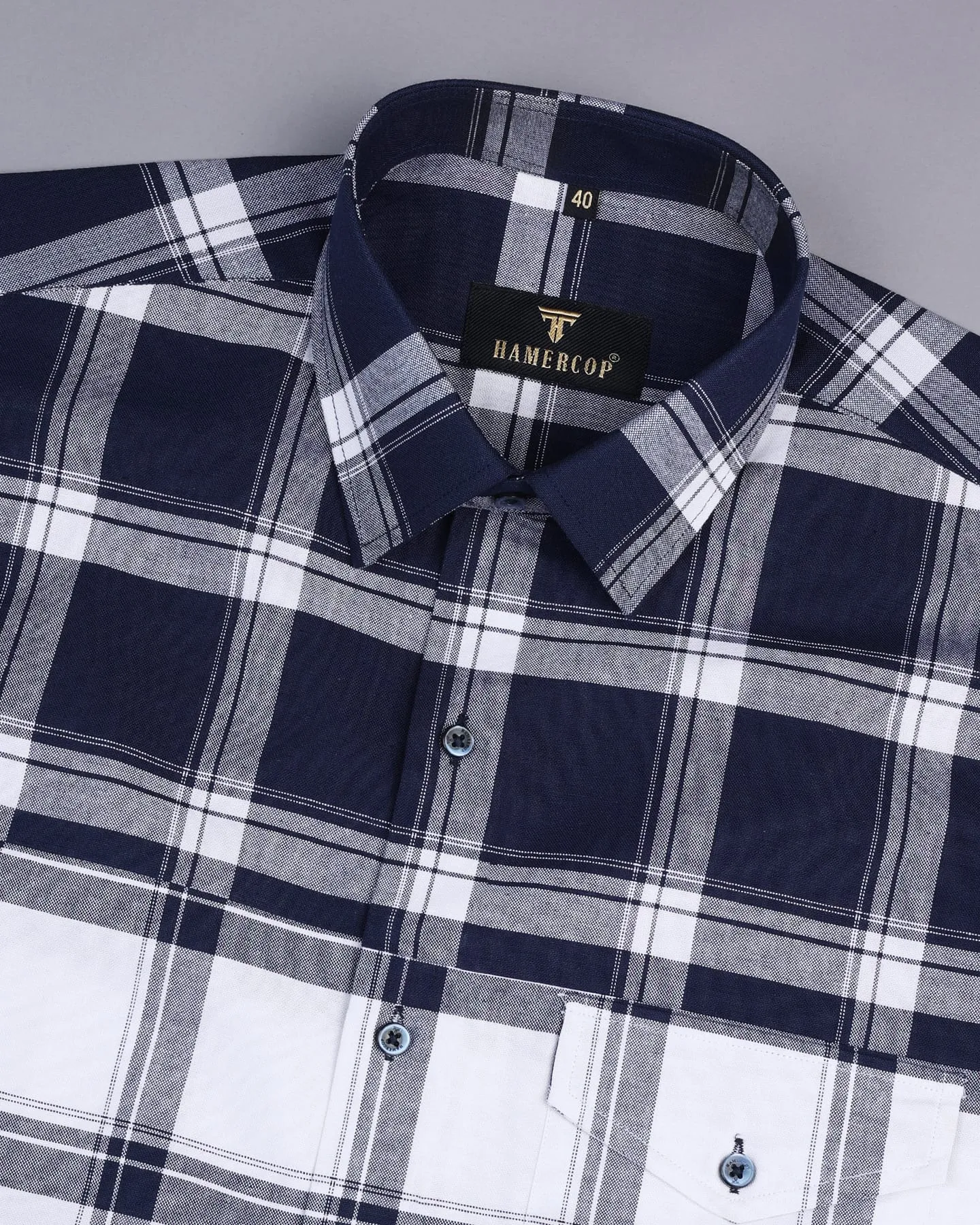 White With NavyBlue Check Oxford Cotton Designer Shirt