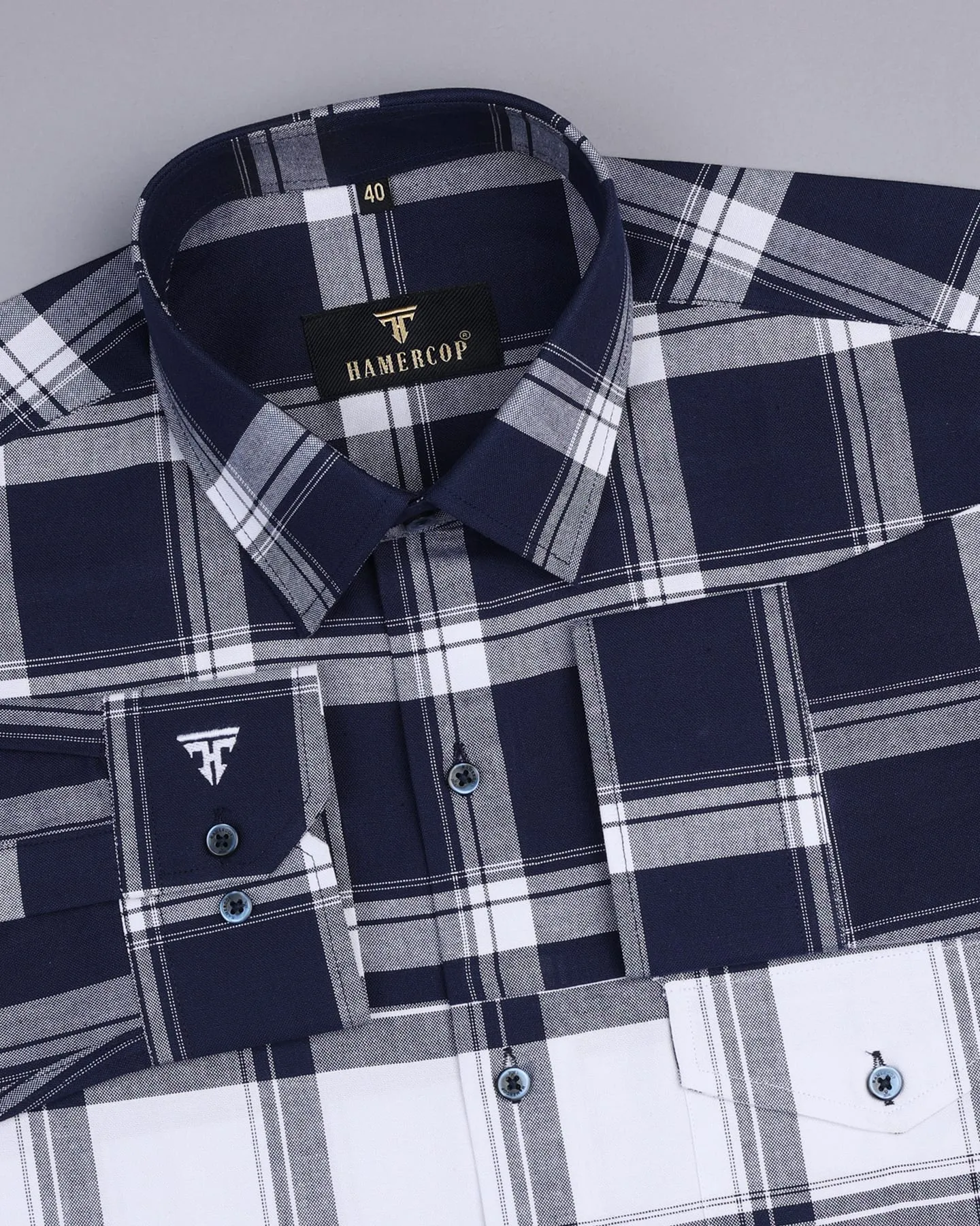 White With NavyBlue Check Oxford Cotton Designer Shirt