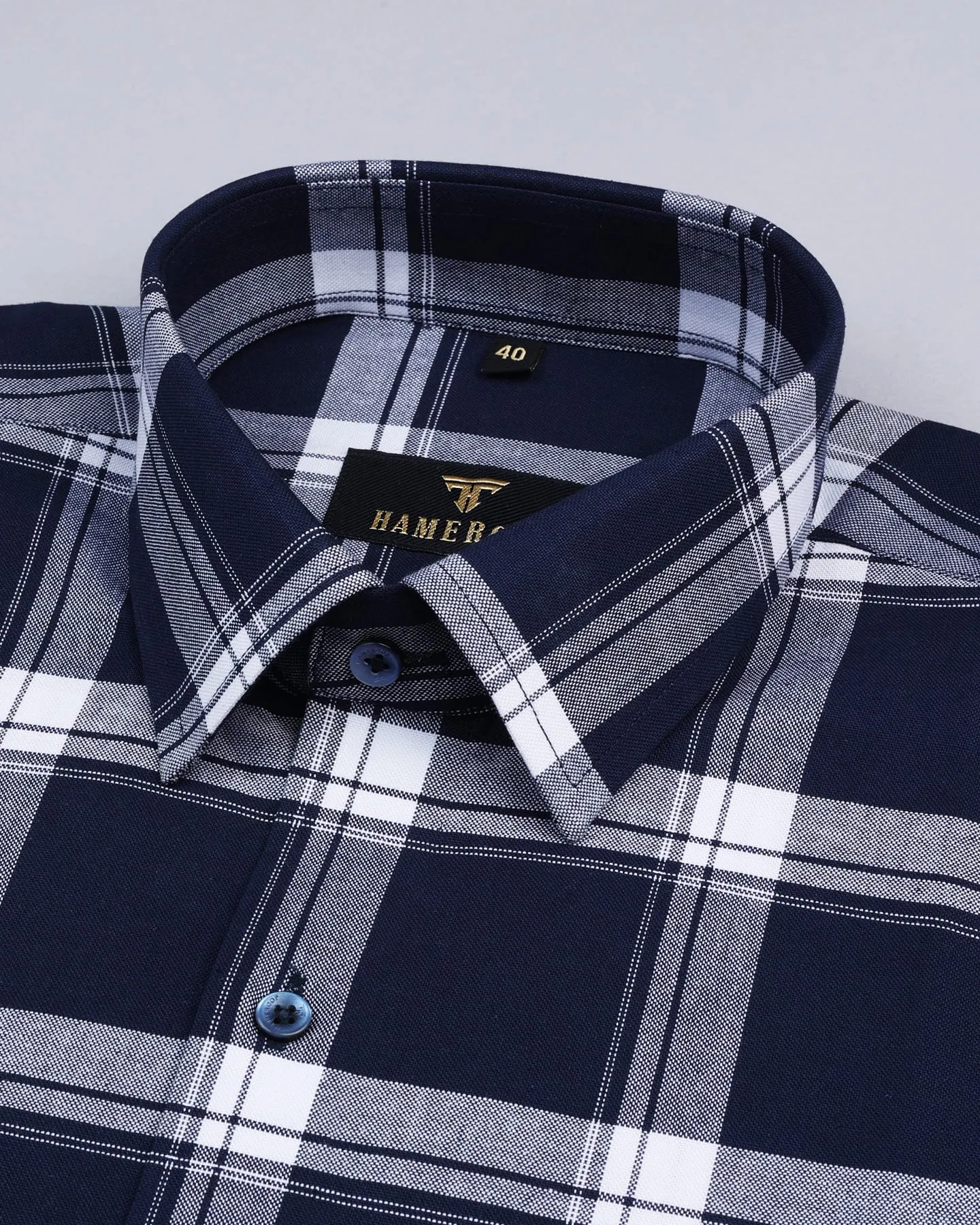 White With NavyBlue Check Oxford Cotton Designer Shirt