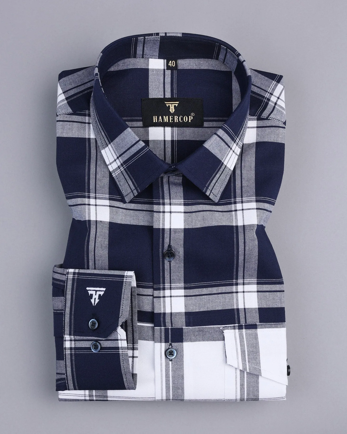 White With NavyBlue Check Oxford Cotton Designer Shirt
