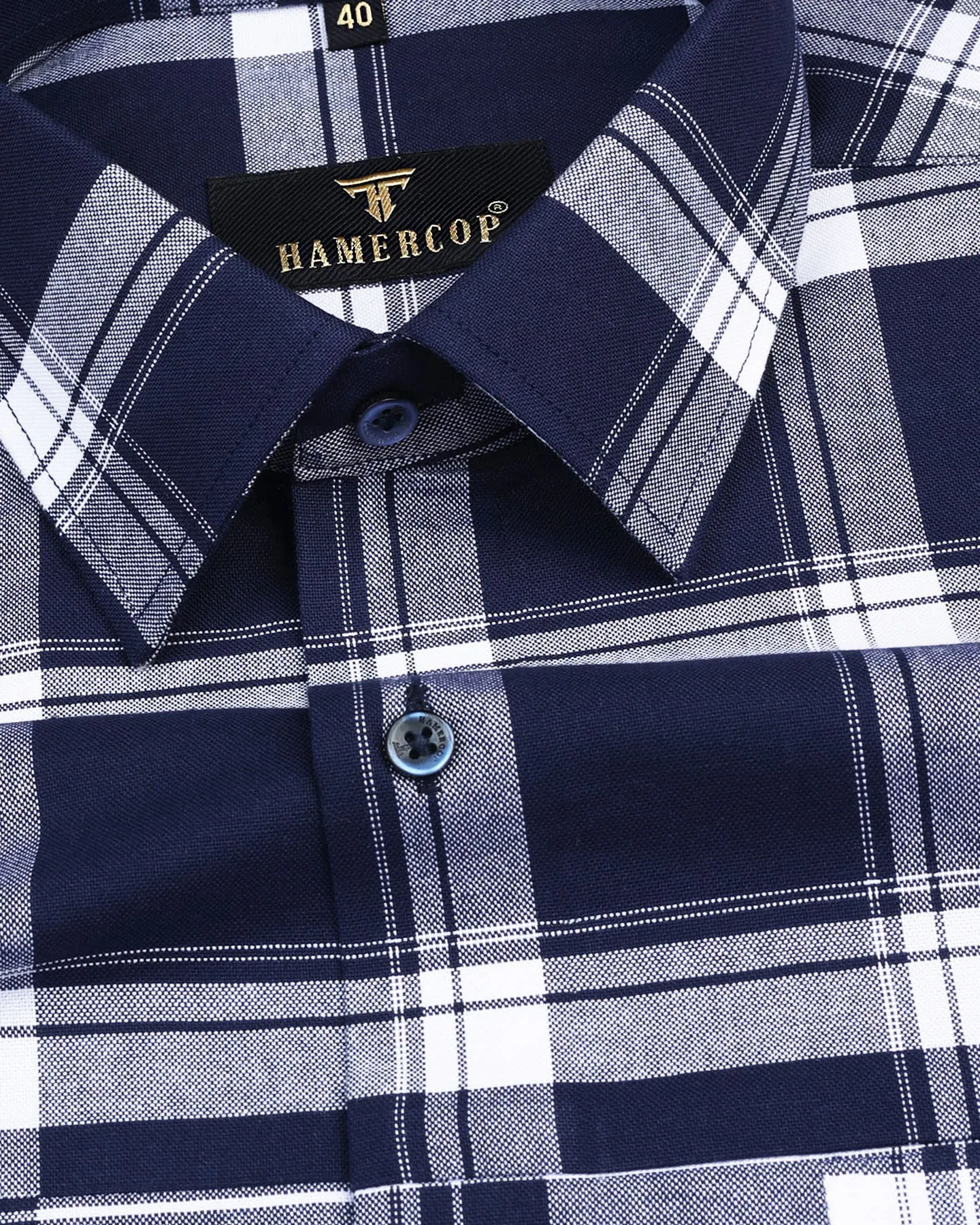White With NavyBlue Check Oxford Cotton Designer Shirt