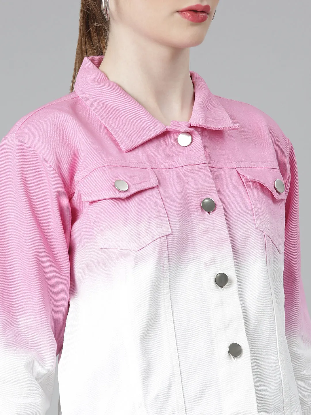 Women Pink Ombre Denim Jacket