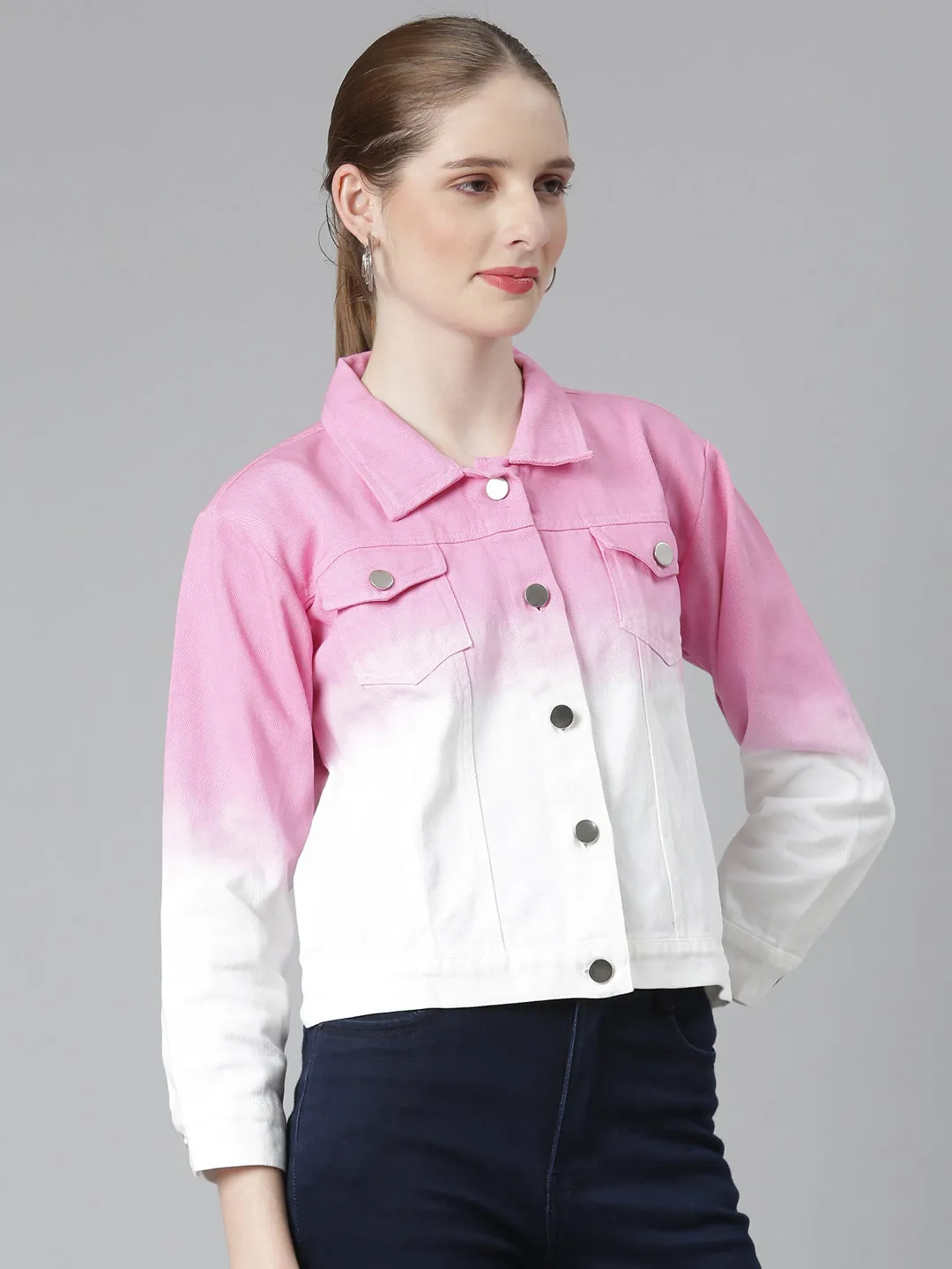 Women Pink Ombre Denim Jacket
