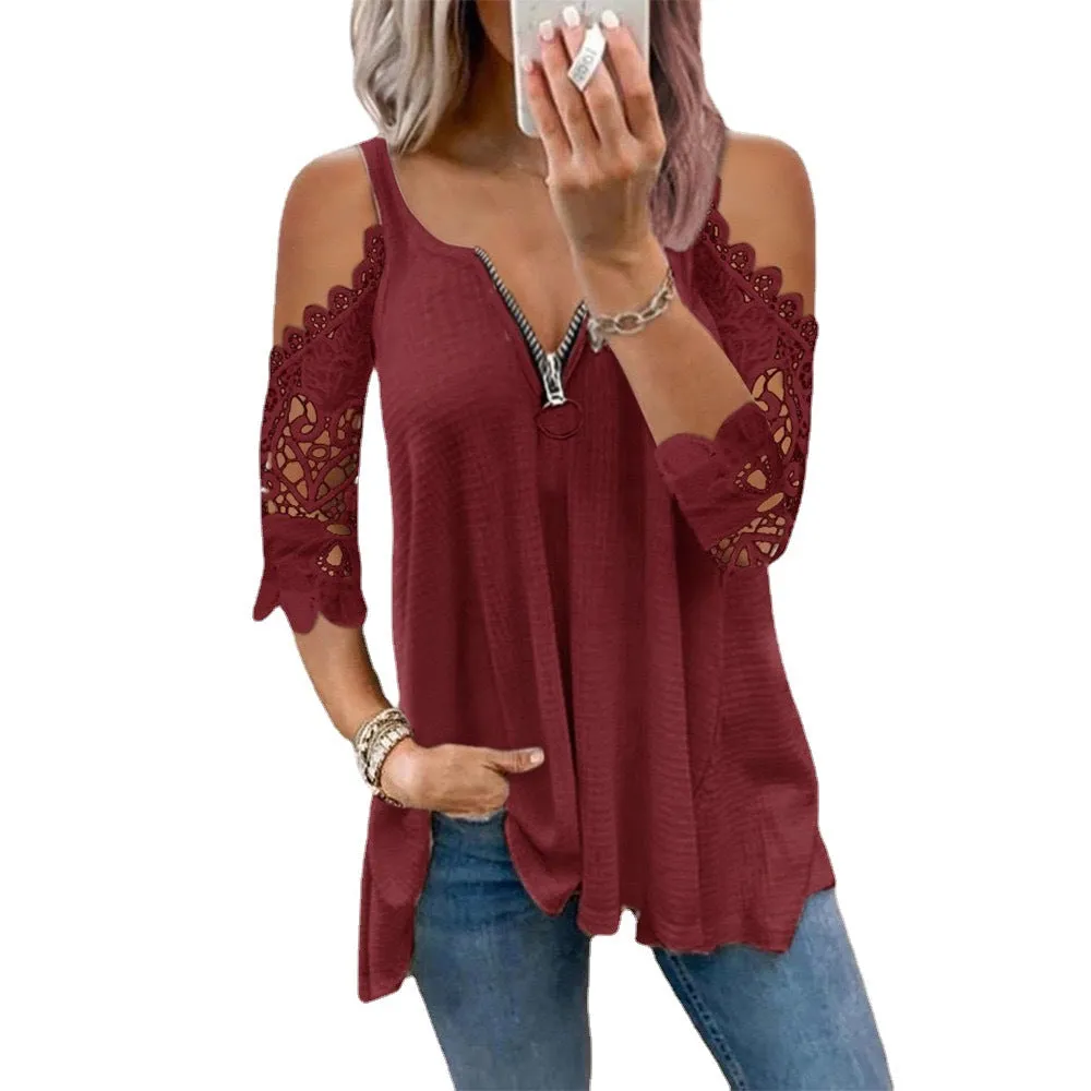 Women's Popular Hollow-out Camisole Lace Sleeve Knitted Blouses