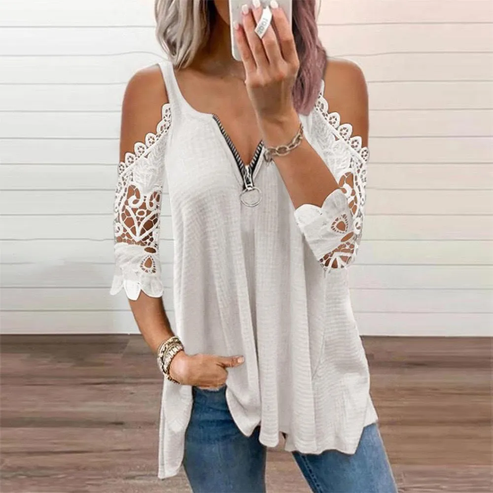 Women's Popular Hollow-out Camisole Lace Sleeve Knitted Blouses