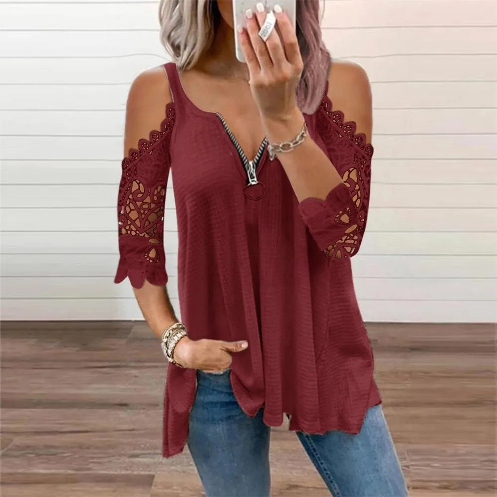 Women's Popular Hollow-out Camisole Lace Sleeve Knitted Blouses