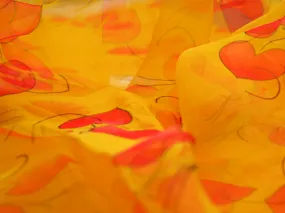 Yellow Hearts Digital Printed Semi Organza Fabric