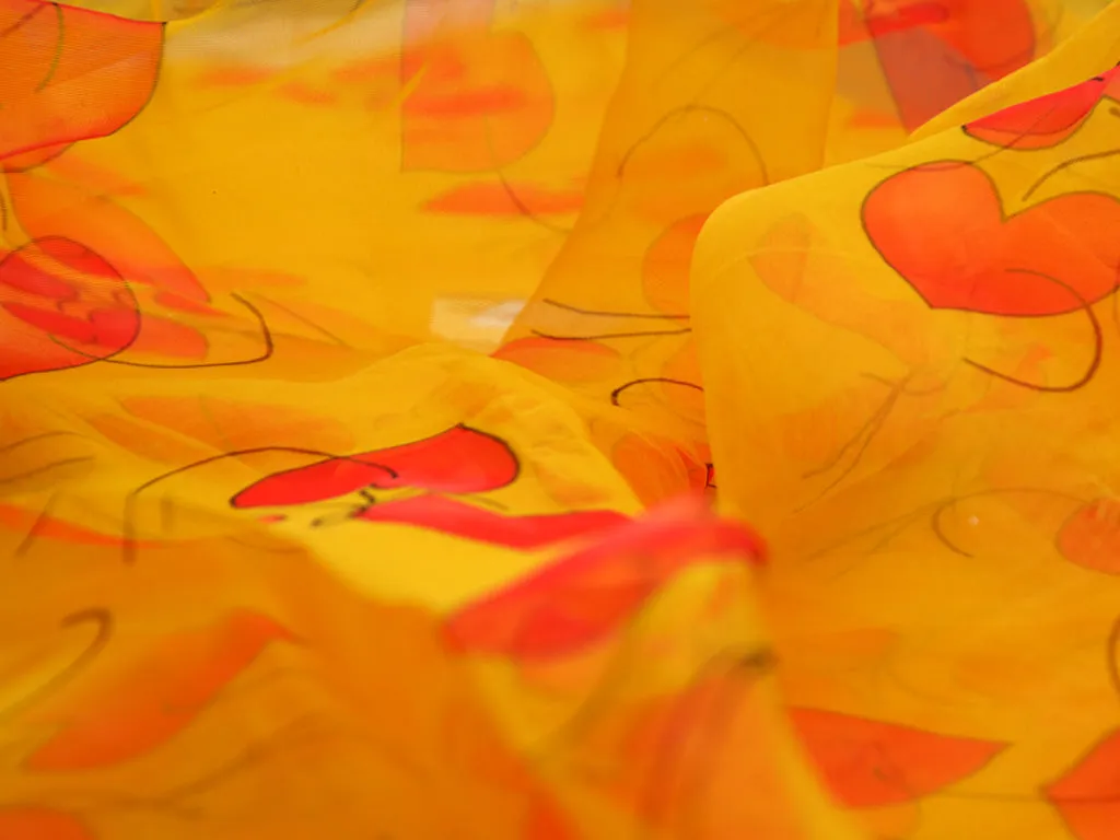 Yellow Hearts Digital Printed Semi Organza Fabric